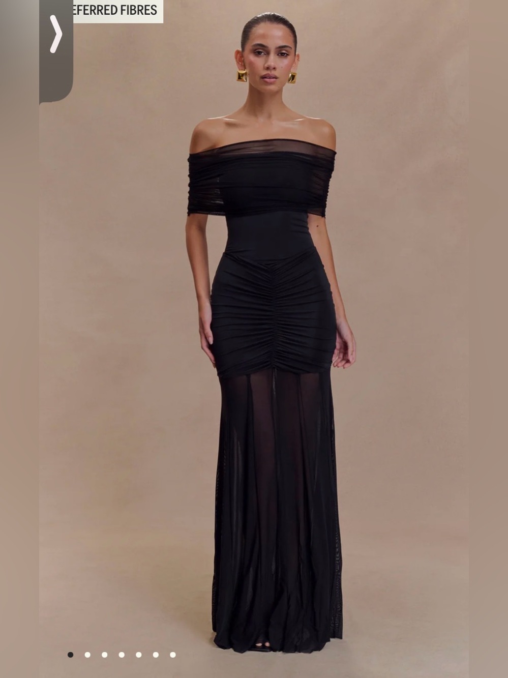 Meshki Caspian Off-Shoulder Black Ruched Mesh Evening Dress